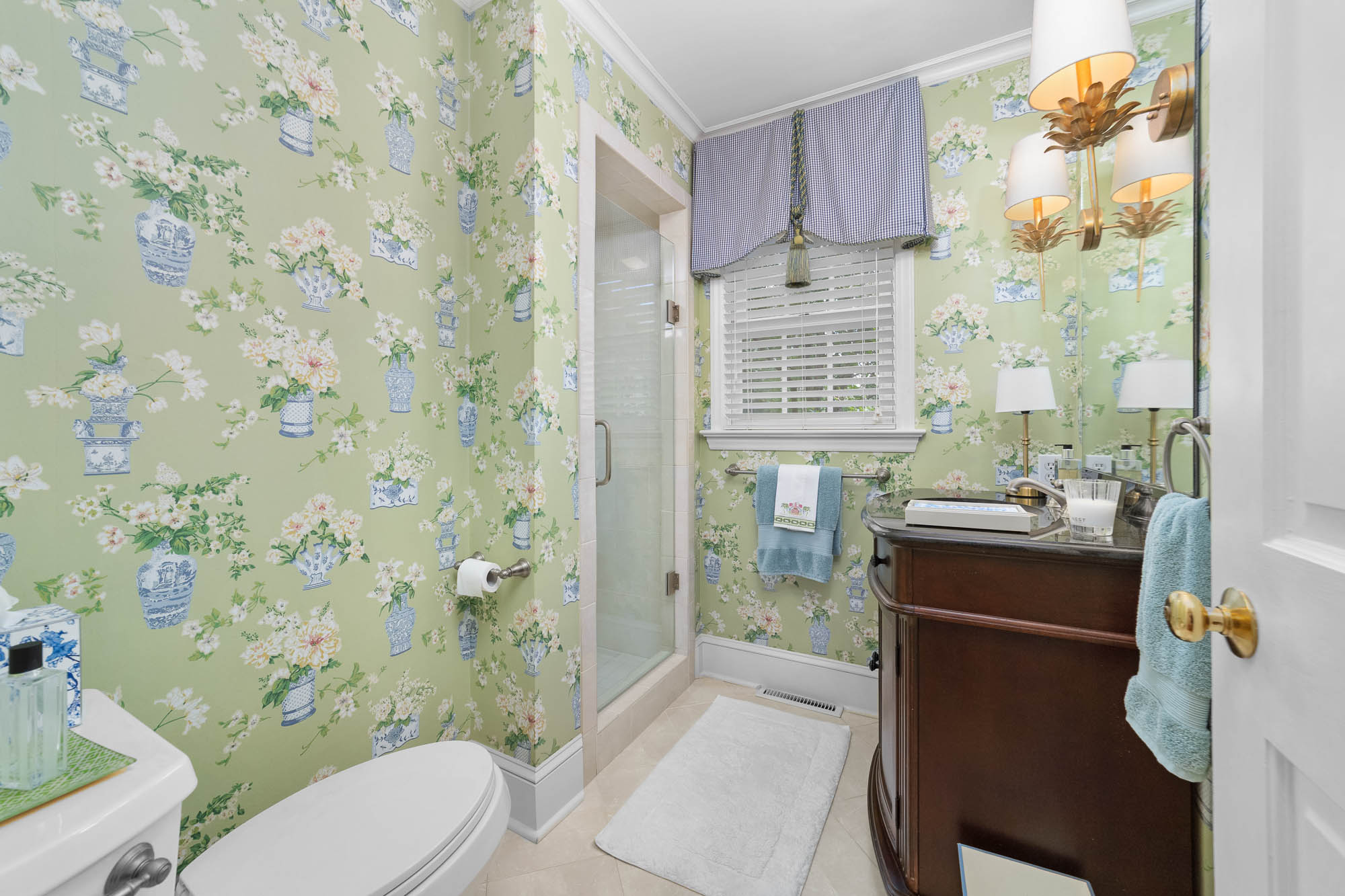 Pattern and personality in a guest bath